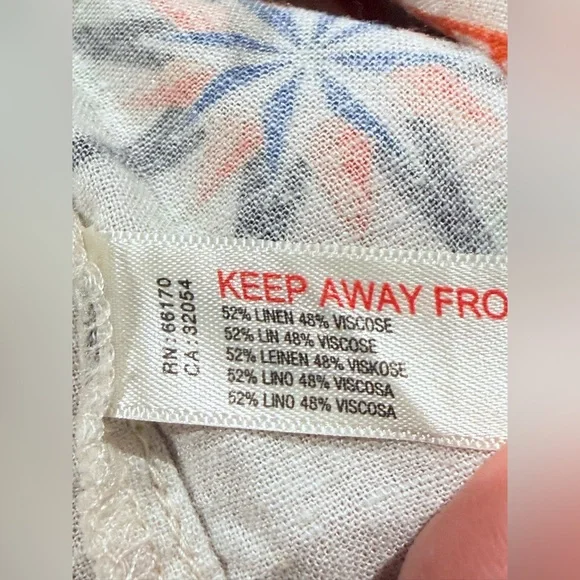 By Anthropologie Printed Short-Sleeve Linen Buttondown Shirt Top Cream compass - Picture 8 of 11